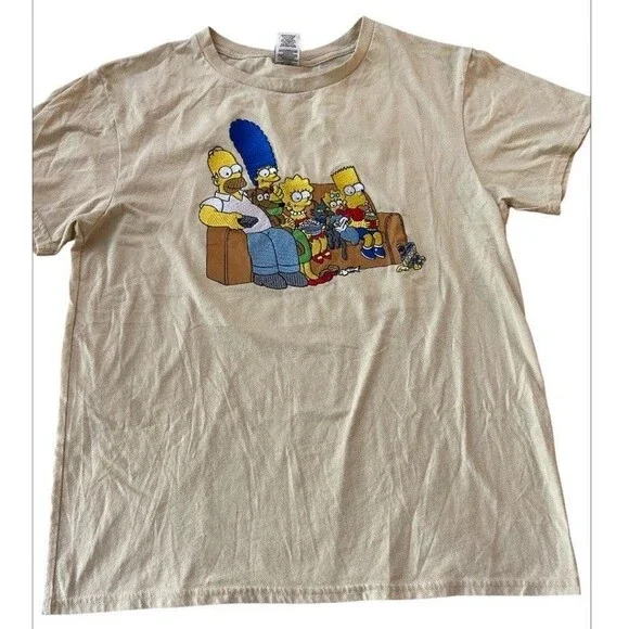 The Simpsons Men T Shirt Embroidered Front Logo back desing Size XL Cream - Picture 1 of 7